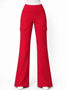 Red Boot-Cut Cargo Pants